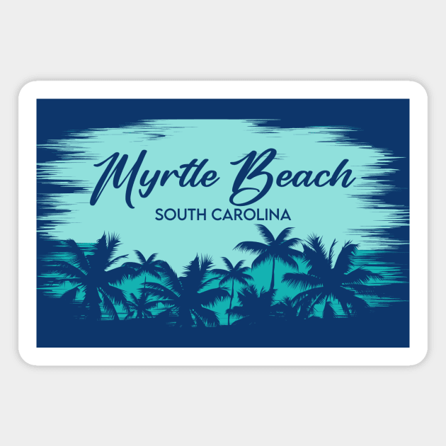 Myrtle Beach, South Carolina Vintage Beach Landscape with Palm Trees Magnet by Now Boarding